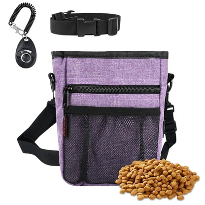 kissleaf Dog Treat Pouches for Pet Training with Magnetic Closure Treat Pouches for Pet Training,Large Dog Treat Training Pouch and Dog Clicker,Training Treat Pouch Built-In Poop Bag Dispenser-Purple. - color: Purple