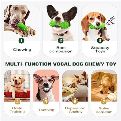 Dog Chew Toys, Squeaky Interactive, for Aggressive Chewers, TPR Rubber, Tough and Durable (Green) - color: Green