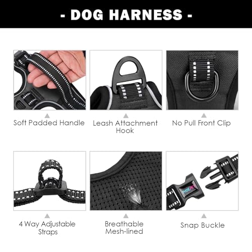 PHOEPET No Pull Dog Harnesses for Small Dogs Reflective Adjustable Front Clip Vest with Handle 2 Metal Rings 3 Buckles [Easy to Put on & Take Off] (S, Black) - color: Black, size: Small
