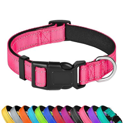 Reflective Dog Collar, Adjustable Soft Neoprene Padded Nylon Pet Collars with Buckle for Puppy and Small Dogs, Cats, Hotpink,XS - color: Hotpink, size: X-Small