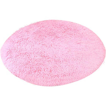 16 Inch Plush Dog Bed Mat Warm Fluffy Round Puppy Crate Pad with Anti-Slip Waterproof Bottom Soft Comfy Pet Kennel Mat for Small and Medium Dogs Sleeping(Pink) - color: Pink, size: 16 Inch
