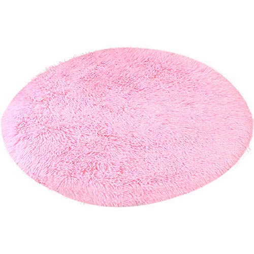 16 Inch Plush Dog Bed Mat Warm Fluffy Round Puppy Crate Pad with Anti-Slip Waterproof Bottom Soft Comfy Pet Kennel Mat for Small and Medium Dogs Sleeping(Pink) - color: Pink, size: 16 Inch