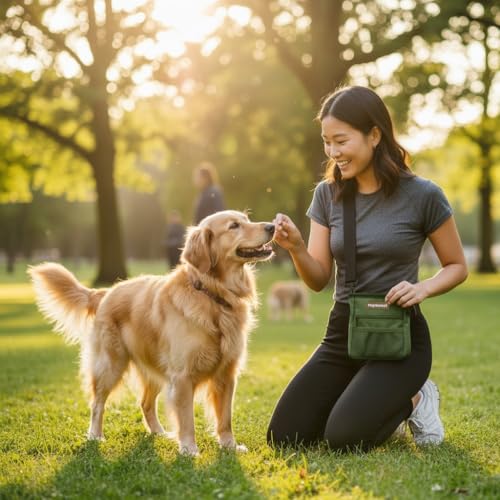 Dog Treat Pouch for Training – Magnetic Dog Treat Bag with Belt Clip & Poop Bag Dispenser – Hands Free Carry Pouch with Auto-Close Access & Shoulder Strap – Durable Pet Gear – Army Green - color: Army Green