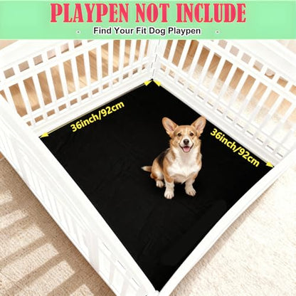 Dog Playpen Bottom Pad Mat for 36" 4-Panel Playpens - Scratch & Chew-Resistant Puppy Pen Floor Mat with Hook & Loop Fasteners, Waterproof & Leakproof, Non-Slip (Playpen Not Included) (PureBlack) - color: PureBlack