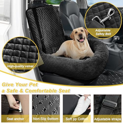 Dog Car Seat for Small Medium Dogs,Detachable Washable Travel Safety Pet Booster Seat, Comfy Ultra Soft and Multifunctional Car Travel Bed,Black - color: Black, size: Small
