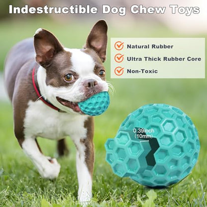 Squeaky Dog Balls, Indestructible Dog Toys for Aggressive Chewers Large/Medium Breed, Natural Rubber Interactive Chew Toys for Teeth Clean, Relieves Anxiety (Light Blue) - color: Light Blue