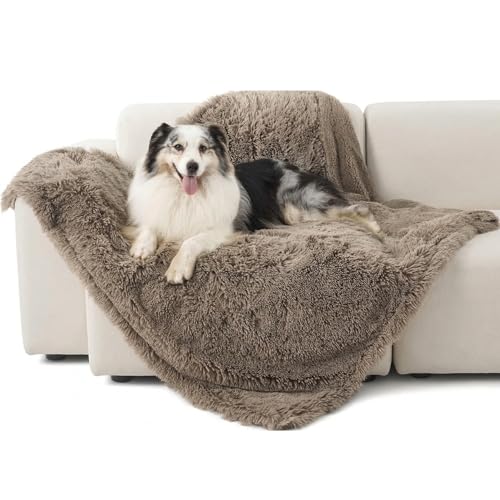 Bedsure Dog Blankets for Large Dogs, Fluffy Waterproof Dog Blanket for Couch Protector and Bed Washable, Fuzzy Faux Fur Pet Throw Blankets for Calming, Dog Accessories, XL, 50×60 inch, Brown - color: Light Brown, size: Xl(50x60")