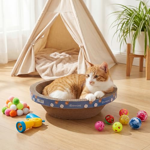 Zopeal 64 Pcs Easter Cat Toy Gift Set Magic Cat Scratcher Board Ball Launcher Gun Crinkle and Yarn and Plastic Bell Ball Kitten Toy with Bow for Pet Interactive Engaging Gift(Bowl Shape) - style: Bowl Shape