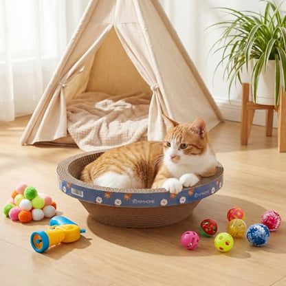 Zopeal 64 Pcs Easter Cat Toy Gift Set Magic Cat Scratcher Board Ball Launcher Gun Crinkle and Yarn and Plastic Bell Ball Kitten Toy with Bow for Pet Interactive Engaging Gift(Bowl Shape) - style: Bowl Shape