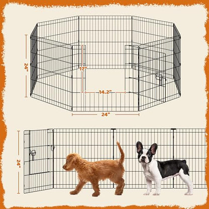 Yaheetech 24" High 8 Panel Foldable Metal Dog Exercise Pen Pet Playpen Dog Fence Outdoor & Indoor Use for Small Animals with Door Black - size: 24"