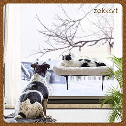 Zakkart Cat Window Perch - 100% Metal Supported from Below - Comes with Warm Spacious Pet Bed - Cat Window Hammock for Large Cats & Kittens - for Sunbathing, Napping & Overlooking (White) - color: White