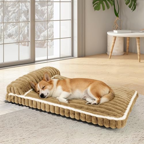 Comfort Dog Beds for Large Dogs,Dog Bed with Removable Washable Cover, Deluxe Plush Dogs Beds for Crate with Pillow, Anti-Slip Pet Mat Mattress for Kennel with Durable Zipper(Brown,L) - color: Brown, size: Large
