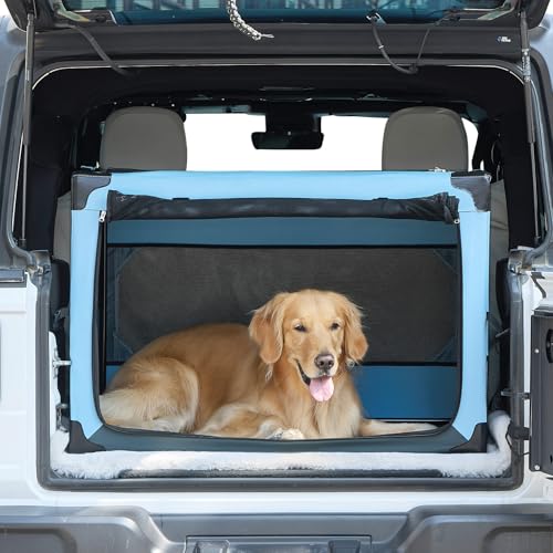 JOYTUTUS Pet Day Special, 38 Inch Collapsible Dog Crate, Steel Frame 8-Bar Foldable Soft Kennel, Portable Travel Crate for Large Dog Up to 70lbs, Oxford Cat Carrier Fit for Car Travel Indoor Outdoor - size: L (38" L x 26" W x 26" H)