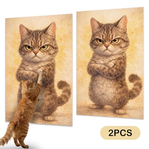 Cat Scratch Pad 15.3x23.6 Inches Polyester Synthetic Fiber, Grumpy Tabby Cat Print, wall Scratcher, Scratching mat, Home Decor, Living Room, Game Room (2pcs) - color: VE08104-2pcs