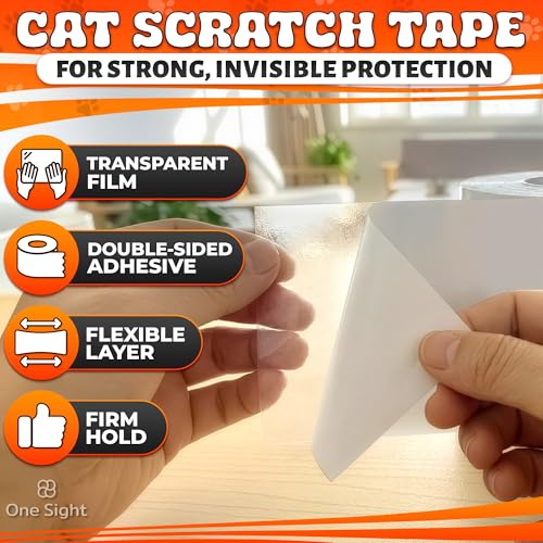 Double Sided Cat Tape for Furniture 4" X 30 Yards – PVC Couch, Carpet and Door Protection with Easy Peel Arrow Marker, Wide Clear Sticky Adhesive Cat Scratch Furniture Protector – Easy to Install