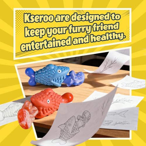 Kseroo Tough Dog Toys for Aggressive Chewers: 2 Pack Indestructible Dog Toys to Keep Them Busy, Tough Chew Toys for Large Dogs, Nylon & Rubber Dog Chew Bones, Squeaky Dog Toy for Large Breed - color: Blue&Red Fish