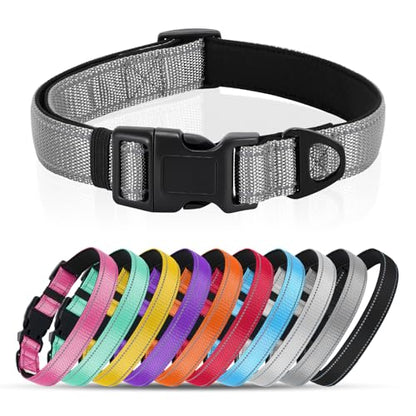 Reflective Dog Collar with Quick Release Buckle - Metal Ring - Adjustable Soft Neoprene Padded Basic Dog Collar for Small Medium Large Dogs (LightGray, Small :Width 1",Neck 11.8-15.7") - color: Lightgray, size: Small