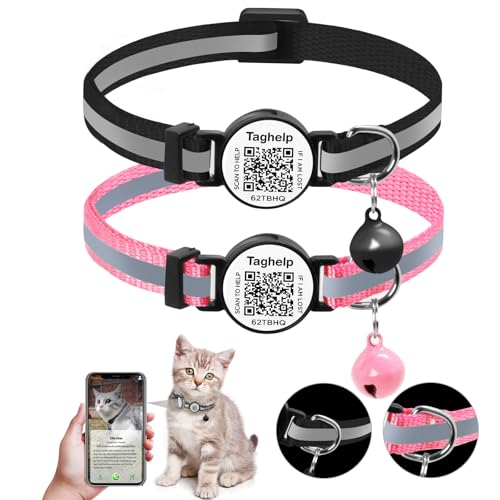 2 Pack QR Code Cat Collar for Lost Cat Recovery, Breakaway Reflective Collar with Bell & Instant Online ID, Adjustable 7.5-12.5 Inch for Peace of Mind (Black & Rose Red) - color: Reflective tape - Black & Rose Red
