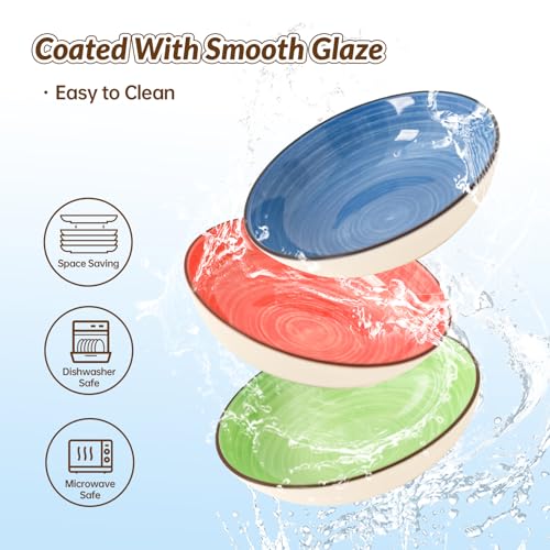 Colorful Ceramic Cat Bowls Set, 6 Pack Whisker-Friendly Cat Dishes for Food and Water, 5.7" Wide and Shallow Plates for Dry Wet Food, Ideal for Multi-Pet Homes, Microwave & Dishwasher Safe