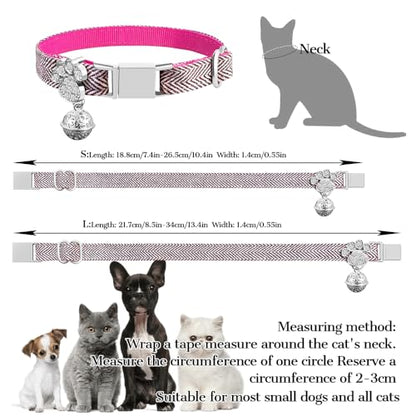 Personalized Breakaway Cat Collars - Magnetic Buckle, Bell - Safety Quick Release, Customized for Girls & Boys Cats- (Herringbone-Rose Red) - color: Herringbone-Rose Red