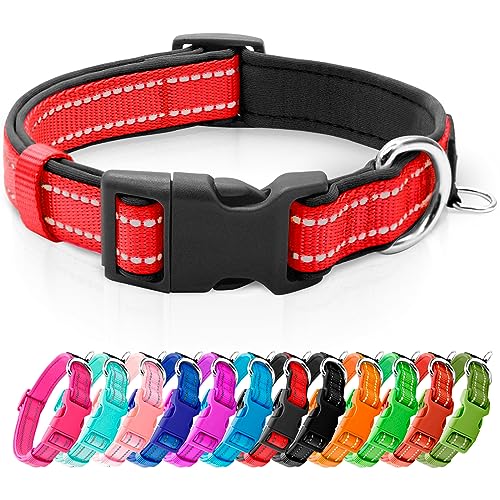 Reflective Dog Collar,Soft Neoprene Padded Pet Collar with ID Tag Ring,Adjustable for Puppy and Small Dogs,Red,XS - color: Red, size: X-Small (Pack of 1)