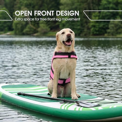 FUAMEY Dog Life Jacket Reflective, Dogs Life Vest with D-Rings & Handle, Adjustable Dog Lifejacket, Dogs Life Preserver Swimming Boating, Pink, L - color: Hot Pink, size: Large