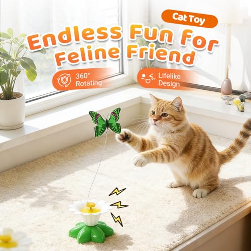 Interactive Cat Toy for Indoor Cats, Automatic Flying Feather Wand with Suction Cup Base, USB Rechargeable Pet Toys to Keep Them Busy (2PC) - color: 2PC