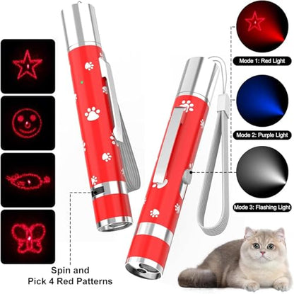 Cat Toys Rechargeable, Indoor Cats Chase Light, Interactive for Kitty Pet Dog with 3 Light Modes 5 Patterns, Red - color: Red 1 PCS