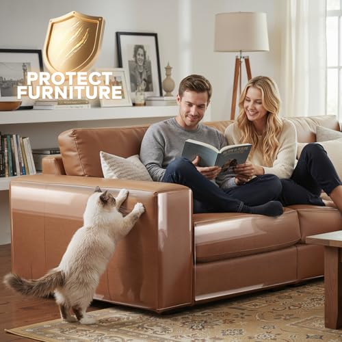 JKLMN Clear Vinyl Cat Scratch Protector for Leather Furniture – Easy-to-Apply & Removable Sofa Corner Guard, Anti-Scratch Tape for Cats (16-Pack)