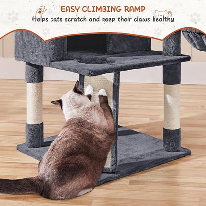 Yaheetech 76.5in Multi-Level Large Cat Tree, Big Cat Tower with 3 Condos, Cozy Plush Perches, 9 Sisal Scratching Posts and Ladder, Activity Center for Large Kitties, Dark Gray - color: Dark Gray