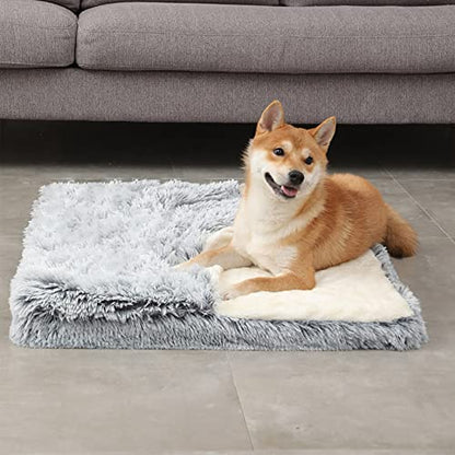 Dog Bed with Cover Cave, Orthopedic Dog Bed with Blanket, 33.5 * 27.6'' Rectangle Pet Crate Cozy Cuddler Mat, Anti-Anxiety Memory Foam Calming Pad for Puppy Cat with Removable Washable Cover - color: Grey