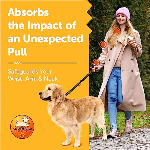 Shock Absorbing Tactical Bungee Dog Leash 4-7 ft. for Large Dogs with Seatbelt Buckle and Comfortable Padded Handle, Highly Reflective Extendable Heavy Duty Stretch Leash for Dog Owners (Black)