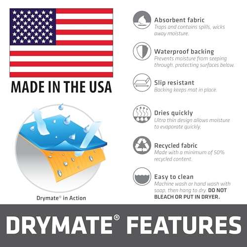 Drymate Cat Bowl Placemat, Pet Food Feeding Mat - Absorbent Fabric, Waterproof Backing, Slip-Resistant - Machine Washable/Durable (USA Made) (12” x 20”) (Cool Cat Grey) - color: Cool Cat Grey, size: Small (12" x 20")