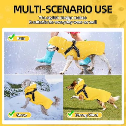 Lukovee Dog Raincoat - Waterproof Rain Jacket with Harness & Removable Hood, Reflective Double Layer Dog Rain Coat Poncho for Small Medium Large Dogs Puppy (2XL, Yellow) - size: 2X-Large