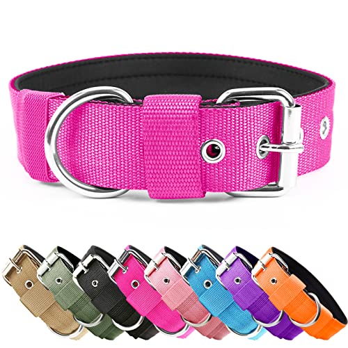Heavy Duty Tactical Dog Collar - 1.5" Width Military Durable Thick Nylon with Adjustable Metal D Ring & Buckle Working Training K9 Collar for Medium Large Dogs (M(17"-20"), Hot Pink) - color: Hot Pink, size: M(17"-20")