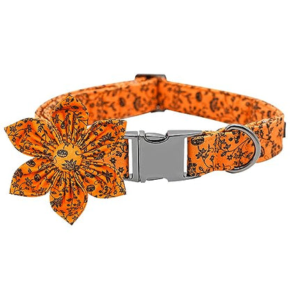 Dog Collar, Halloween Pet Collar with Flower Pumpkin Pet Collar Flower Puppy Collars Cute Adjustable Collars for X-Small Puppy - color: Flower Pumpkin, size: X-Small (Pack of 1)