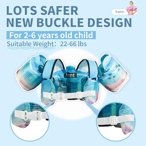 Toddler Swim Vest Floaties for 22-66 lbs / 2-6 Y Kids Swim Jacket with Adjustable Safety Buckle Arm Wings Swim Training for Boys and Girls Beach Boating Pool Floats - color: Dinosaur