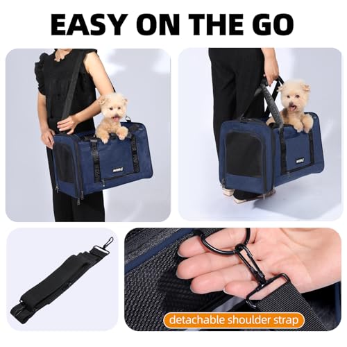 Top Loading Medium Cat Carrier with Private Curtain, Soft-Sided Small Pet Travel Crate Veterinarian, Teacup Poodle Dog Kennel Bag Suitcase Luggage Sleeve, 18x11x11 Inch Navy - color: Navy