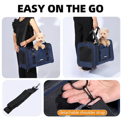 Top Loading Medium Cat Carrier with Private Curtain, Soft-Sided Small Pet Travel Crate Veterinarian, Teacup Poodle Dog Kennel Bag Suitcase Luggage Sleeve, 18x11x11 Inch Navy - color: Navy
