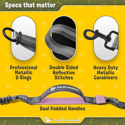 Exquisite Hands Free Dual Dog Leash for Large Dogs. Trending Waist Leash for Walking 2 Dogs No Tangle. You Will Absolutely Love This Amazing Double Dog Gear (Dark Grey & Pink) - color: Dark Grey & Pink