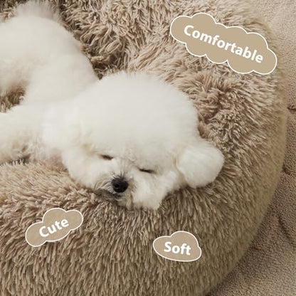 WNPETHOME Calming Dog Bed & Cat Bed,Small Dog Bed Donut Design Faux Fur Anti-Anxiety Dogs Beds,Fluffy Pet Cushion Pet Beds for Small Dogs and Cats (20 x 20 Inch, Brown) - color: Brown, size: 20"L x 20"W x 8"Th