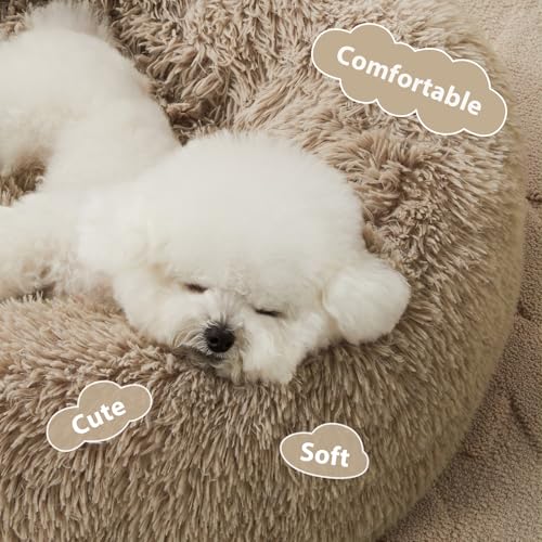 WNPETHOME Calming Dog Bed, Anti-Anxiety Donut Small Dog Bed, Fluffy Faux Fur Cat Cushion, 27 x 27 inch, Brown - color: Brown, size: 27"L x 27"W x 10"Th