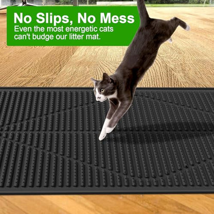 Gosmol Cat Litter Mat XXL 38" x 25" Extra Large Waterproof Trapping Mat with Raised Points, Easy Clean Litter Mat, Non-Slip Silicone Cat Mats for Litter Boxes & Floor-Black - color: Black