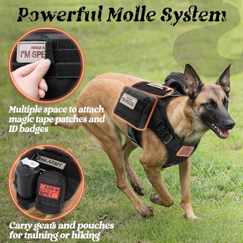 rabbitgoo Tactical Dog Harness Medium Sized, Heavy Duty Pet Harness with Handle, No-Pull Service Vest Medium Breed, Adjustable Military Dog Vest for Training Hunting Walking, Black, M - color: Black, size: Medium