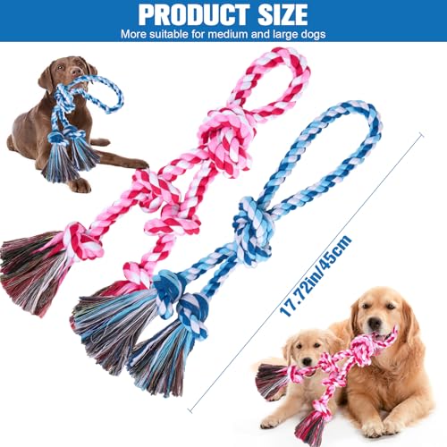 BINGPET 2 Pack Dog Rope Toy for Large and Medium Dogs,Heavy Duty Tug of War Dog Toy,Cotton Tough Dog Chew Teething Toys for Aggressive Chewers - color: Pink and Blue