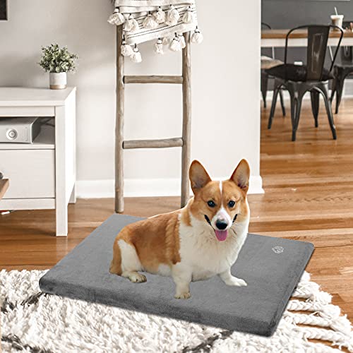 EMPSIGN Stylish Dog Bed Mat Dog Crate Pad Mattress Reversible (Cool & Warm), Water Proof Linings, Removable Machine Washable Cover, Firm Support Pet Crate Bed for Small to XX-Large Dogs, Grey - size: M(29"*18"*3")