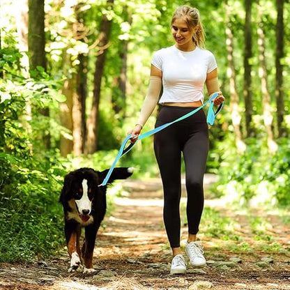 Jiozermi 10ft Dog Leash with 3 Handles, Heavy Duty Dog Lead with Padded Traffic Handle, Reflective Stitching Large Leash for Running Walking Training(Blue) - color: Blue