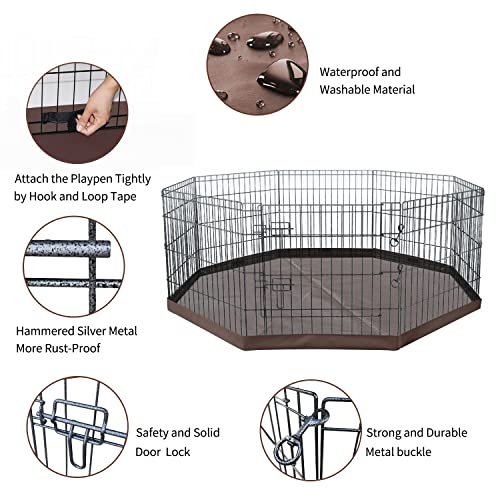 NEZUC Foldable Metal Dog Exercise Playpen Gate Fence Dog Crate 8 Panels 24 Inch Height Puppy Kennels with Top Cover/Bottom Pad for Animals Outdoor Indoor (Playpen+Bottom Pad, Brown, 24" H) - size: 24"H, style: Playpen+Bottom Pad