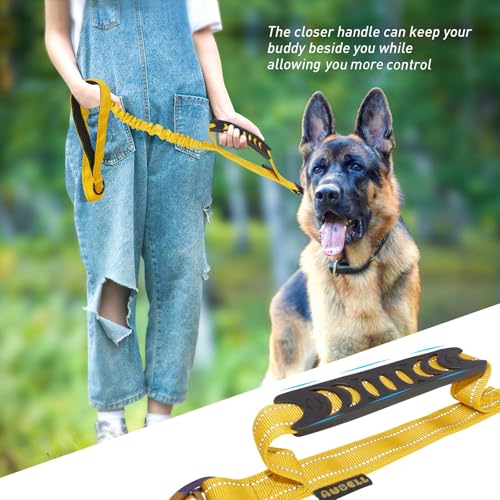 AUBELL Tactical Dog Leash Heavy Duty,4-6ft Reflective Strong No Pull Bungee Leash for Medium Large Dogs with Comfortable Padded Double Handle,Car Seat Belt,360 Degree Rotating Carabiner,Yellow - color: M/L-Yellow(4-6FT)