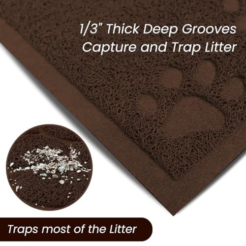 Andalus Small Cat Litter Mat, Pack of 2 - Waterproof, Non-Slip & Easy to Clean Cat Litter Box Mat for Extra Efficient Pet Litter-Trapping, Brown (15.75” X 11.75”) - color: Brown